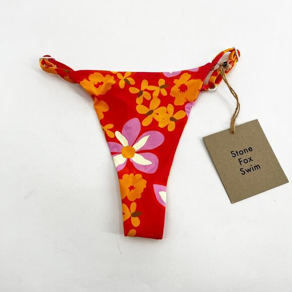 NWT Revolve x Stone Fox Swim Red Leilei Floral Isle Thong Bikini Bottom Swim XS - Picture 3 of 5